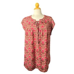 DR2 Pink Patterned Tie-Front Tunic Top